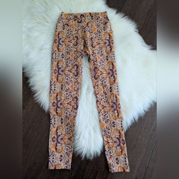 Liquido Orange Pink Purple Floral Leggings S Small High Rise Waisted - Picture 2 of 8